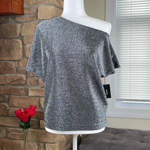ALFANI ~ Wide-Neck Metallic Top ~ Alf Gunmetal-NWT